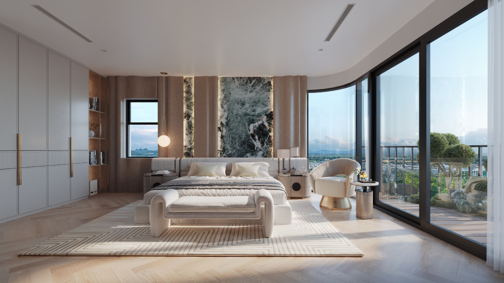 Ban công kính tràn tại Swanlake Residences – eco central park vinh city